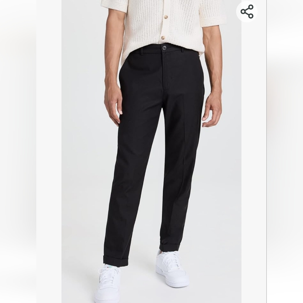 NEW Vince Men's Black Tapered Cuffed Flat-Front Cropped Trousers Pants Sz 34 - Picture 2 of 10